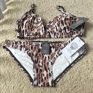 Vince Camuto Leopard-Print Bikini in Brown, Tan & White